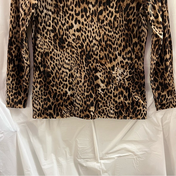 CHICO’S TOP, Size 0 / S, Tan & Brown Long Sleeve Animal Print Off the Shoulder - Picture 8 of 12